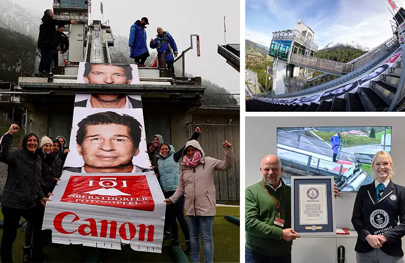 Collage Canon longest digitally printed photograph team Schattenbergschanze Markus Koch Sofia Greenacre record certificate